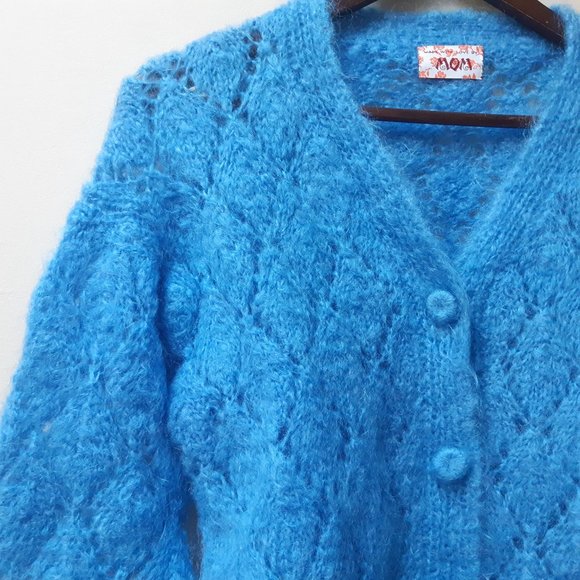 Vintage handmade blue wool sweater - Picture 3 of 4